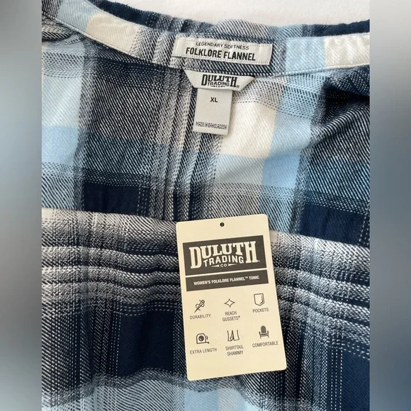 Woman’s Duluth Trading Co Folklore Blue Plaid Flannel Shirt - Picture 4 of 5